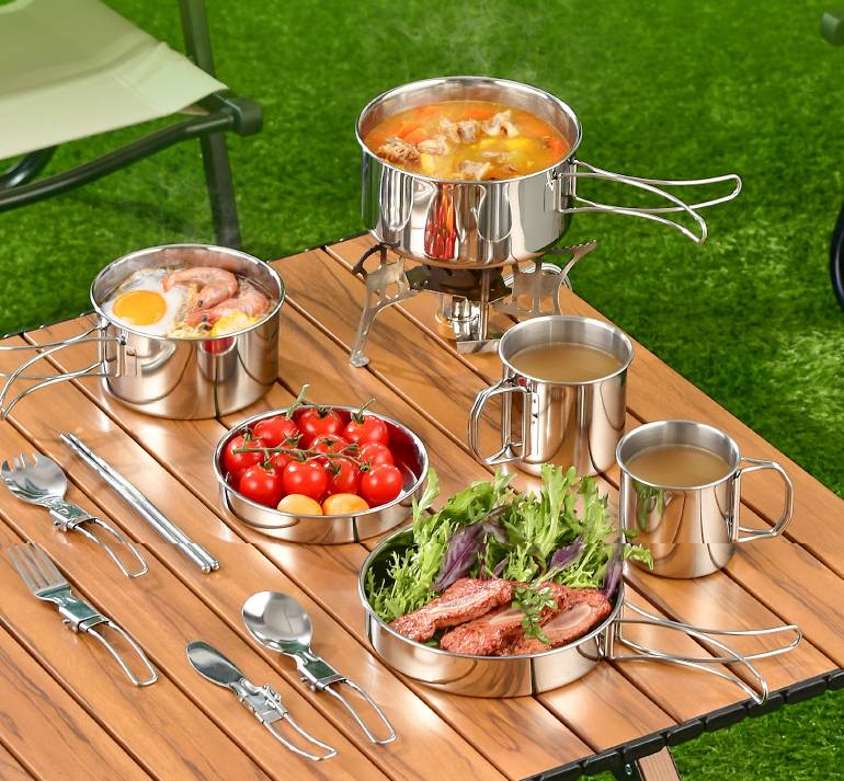 Outdoor Cookware Set - 304 Stainless Steel Camping Utensils Kit