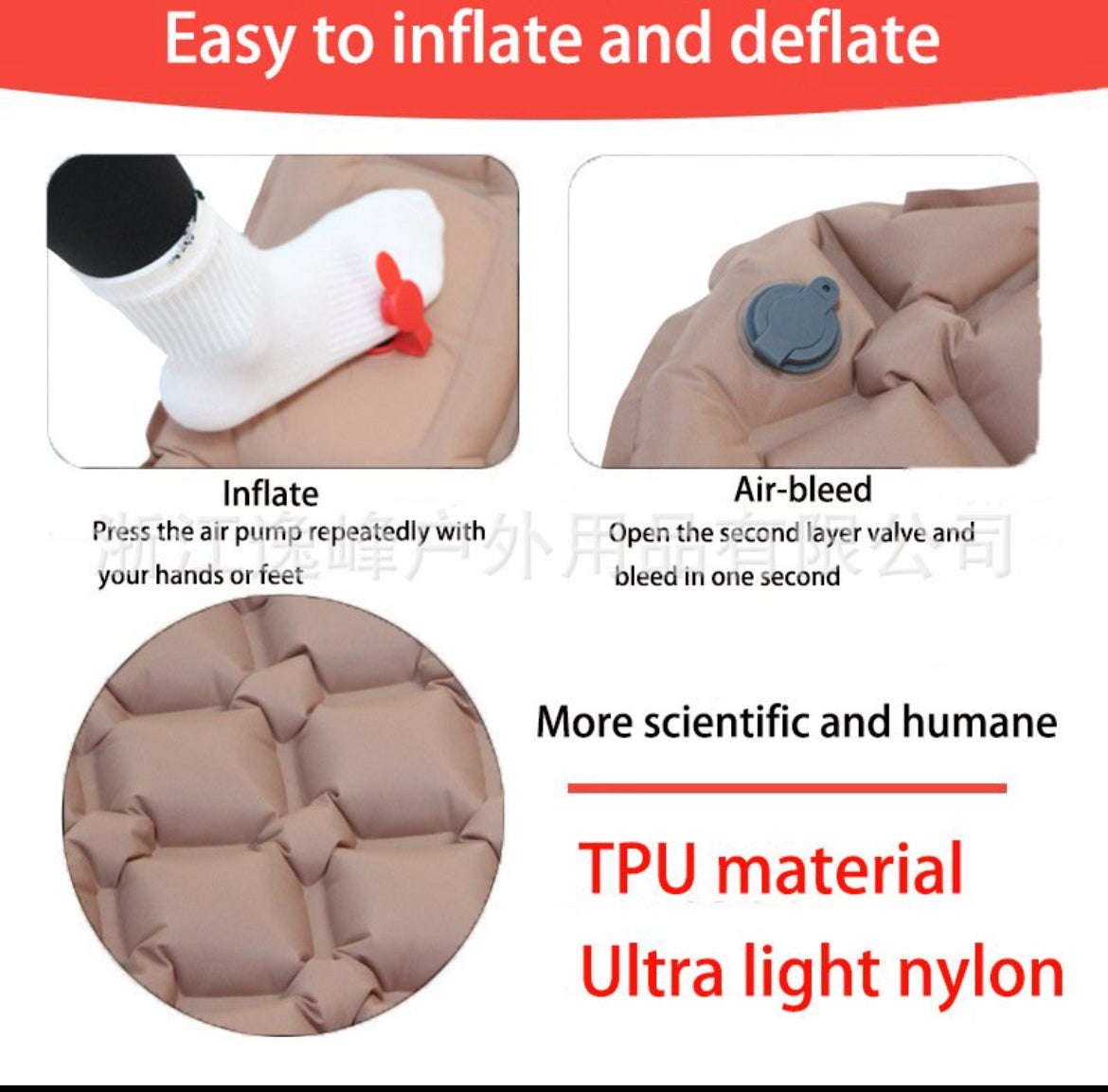 Single-Ultra-Light Inflatable Camping Sleeping Mat with Built-in Foot Pump and Pillow YFHY7011