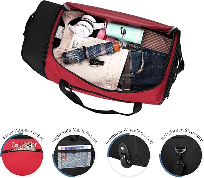 55L Foldable Rolling Duffel Bag with 2 Wheels – Waterproof Oxford Weekender Travel Bag FL6121