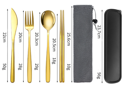 Ecotrek Korean Style Stainless Steel Outdoor Cutlery Set with Storage Box or Bag PJL2011