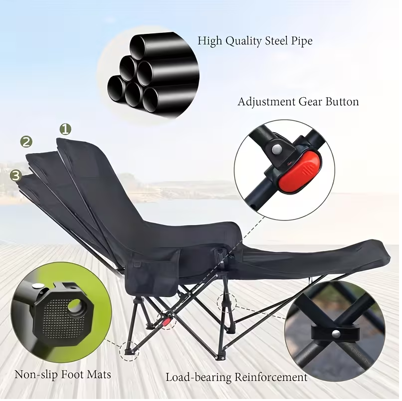 Adjustable Folding Chair with Footrest – 3 Recline Positions
