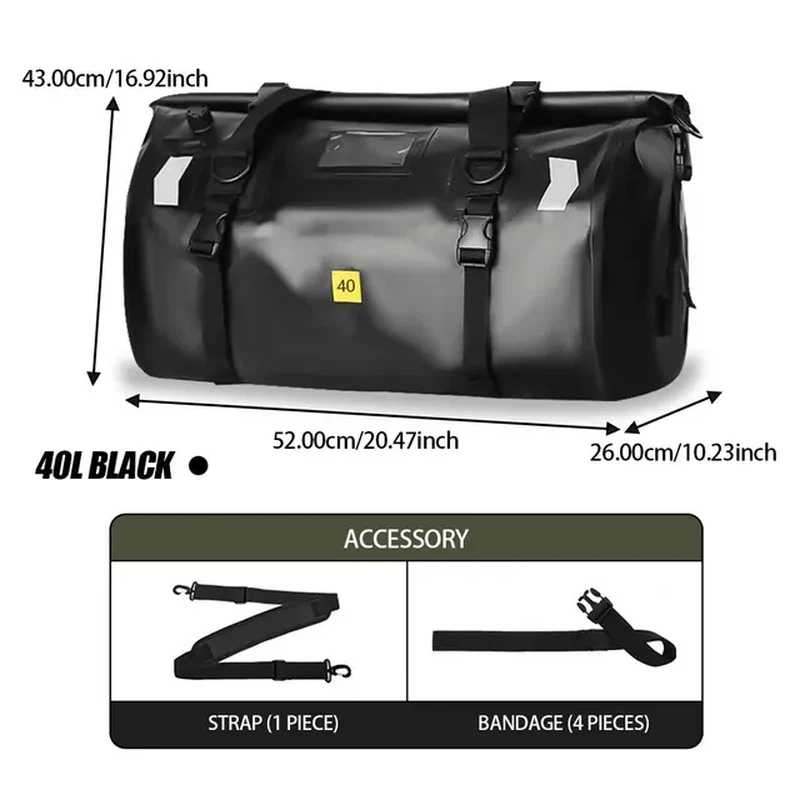40L motorcycle waterproof tail bag dimensions