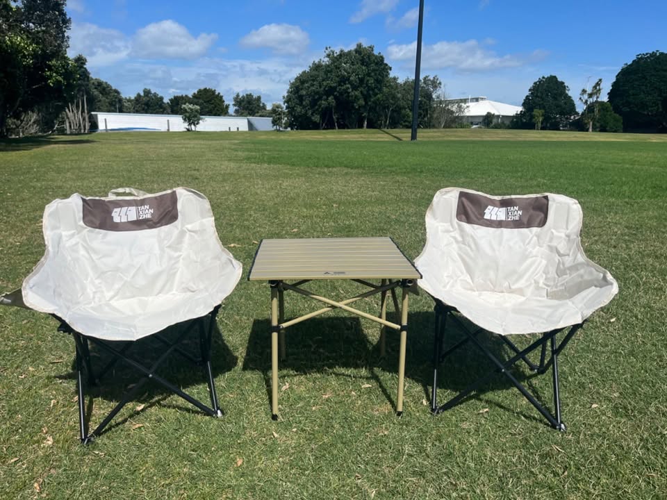 Outdoor Seating Set: Two Moon Chairs and One square Table outdoor, camping
