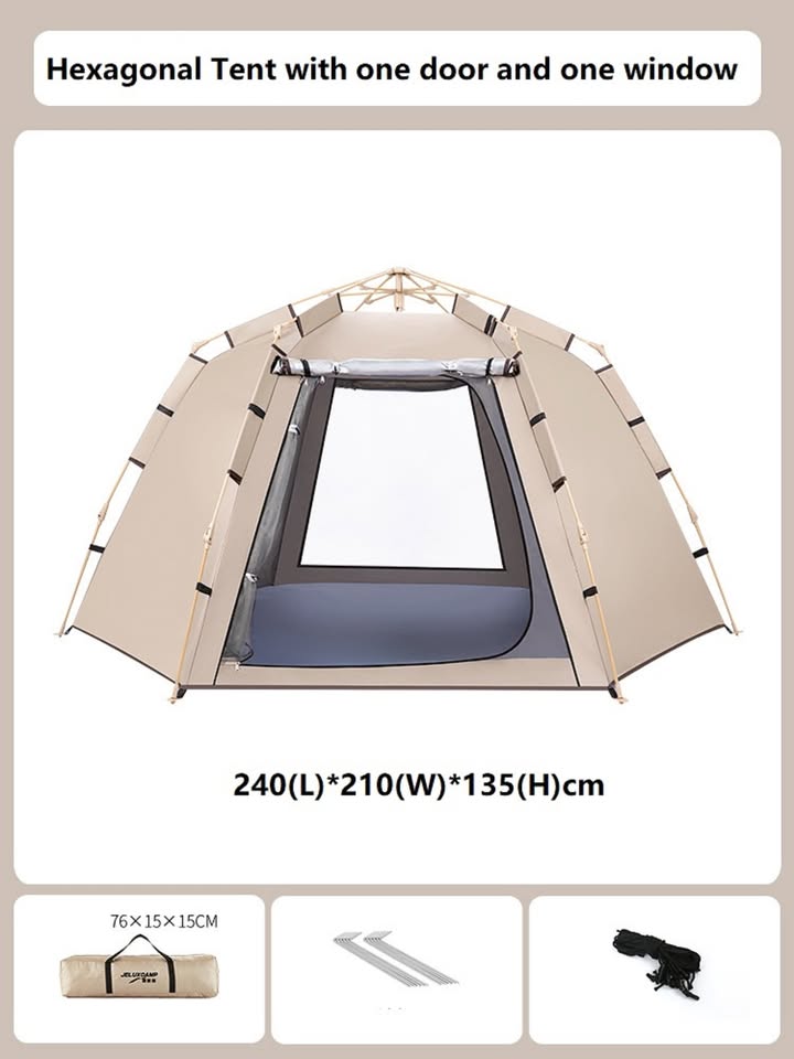 Hexagonal Camping Tent – 2–3 Person, Quick Setup