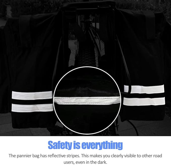 30L Waterproof Bike Rear Rack Double Pannier Bag with Reflective Trim – Black JS76603