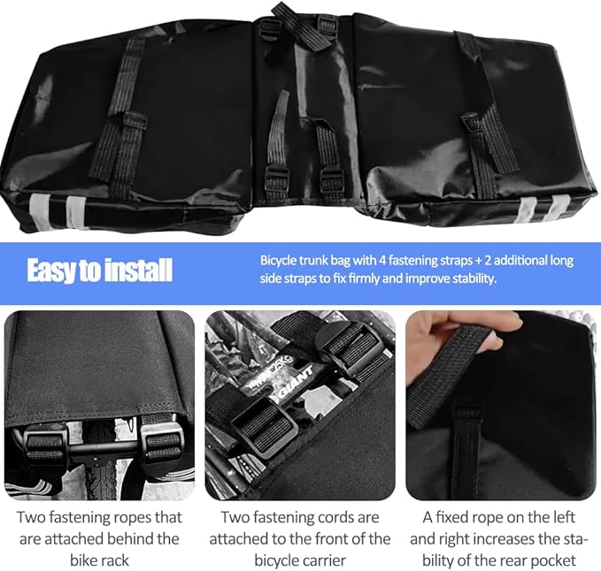 30L Waterproof Bike Rear Rack Double Pannier Bag with Reflective Trim – Black JS76603