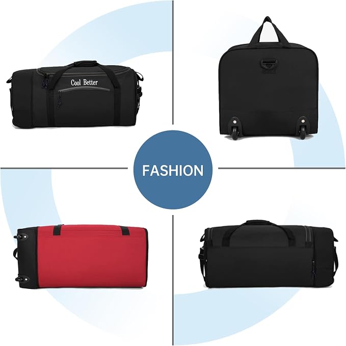 55L Foldable Rolling Duffel Bag with 2 Wheels – Waterproof Oxford Weekender Travel Bag FL6121