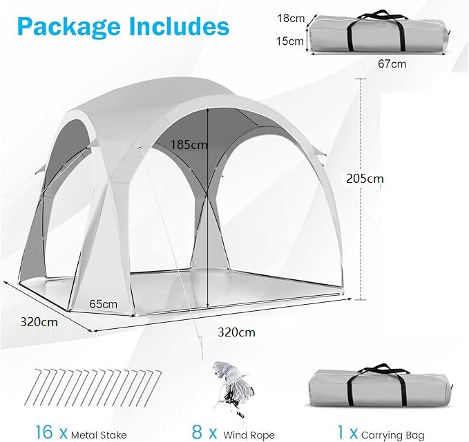 Party Tent Gazebo / Canopy / Family Tent – UPF50+ 320 × 320 × 205(H)cm