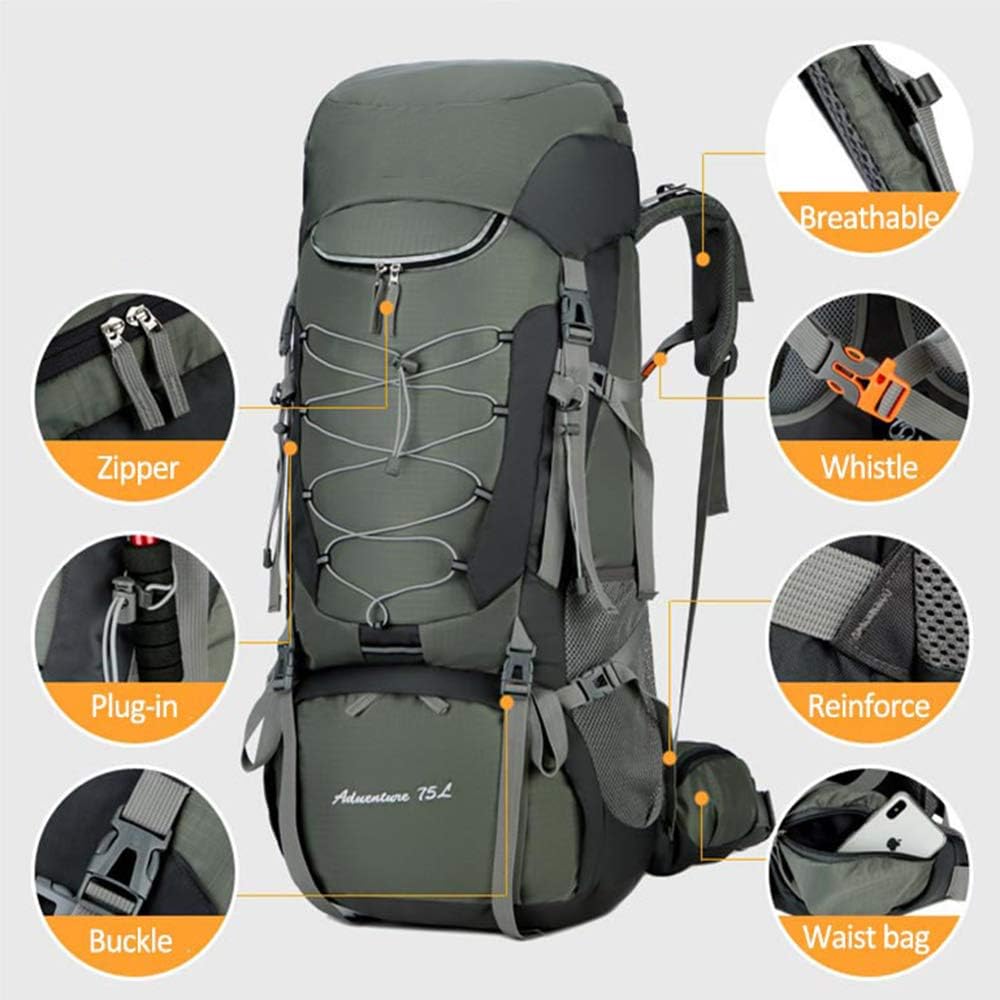 75L Camping & Hiking Backpack – Outdoor Travel Mountaineering Pack with Rain Cover