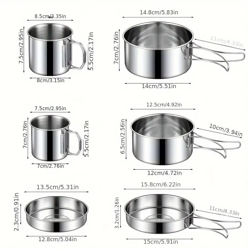 Outdoor Cookware Set - 304 Stainless Steel Camping Utensils Kit