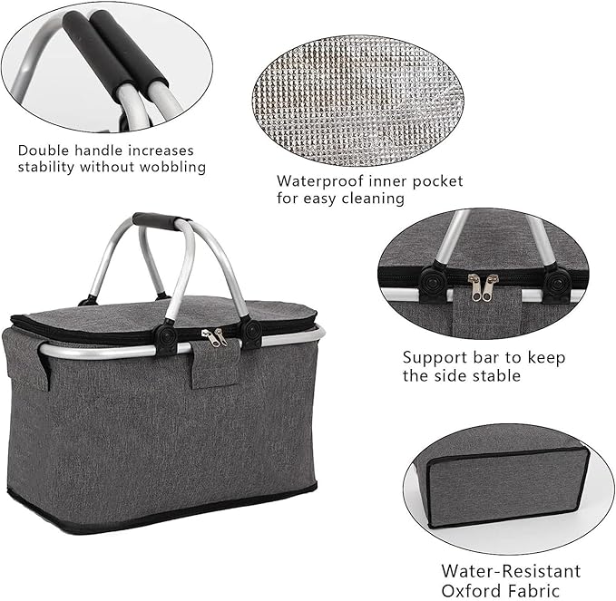 Insulated Picnic Lunch Bag - Large 20L Foldable Soft Cooler Bag JS33001