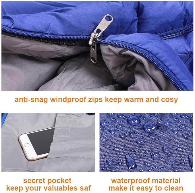 4-Season Adults Envelope Camping Sleeping Bag – Compact & Lightweight