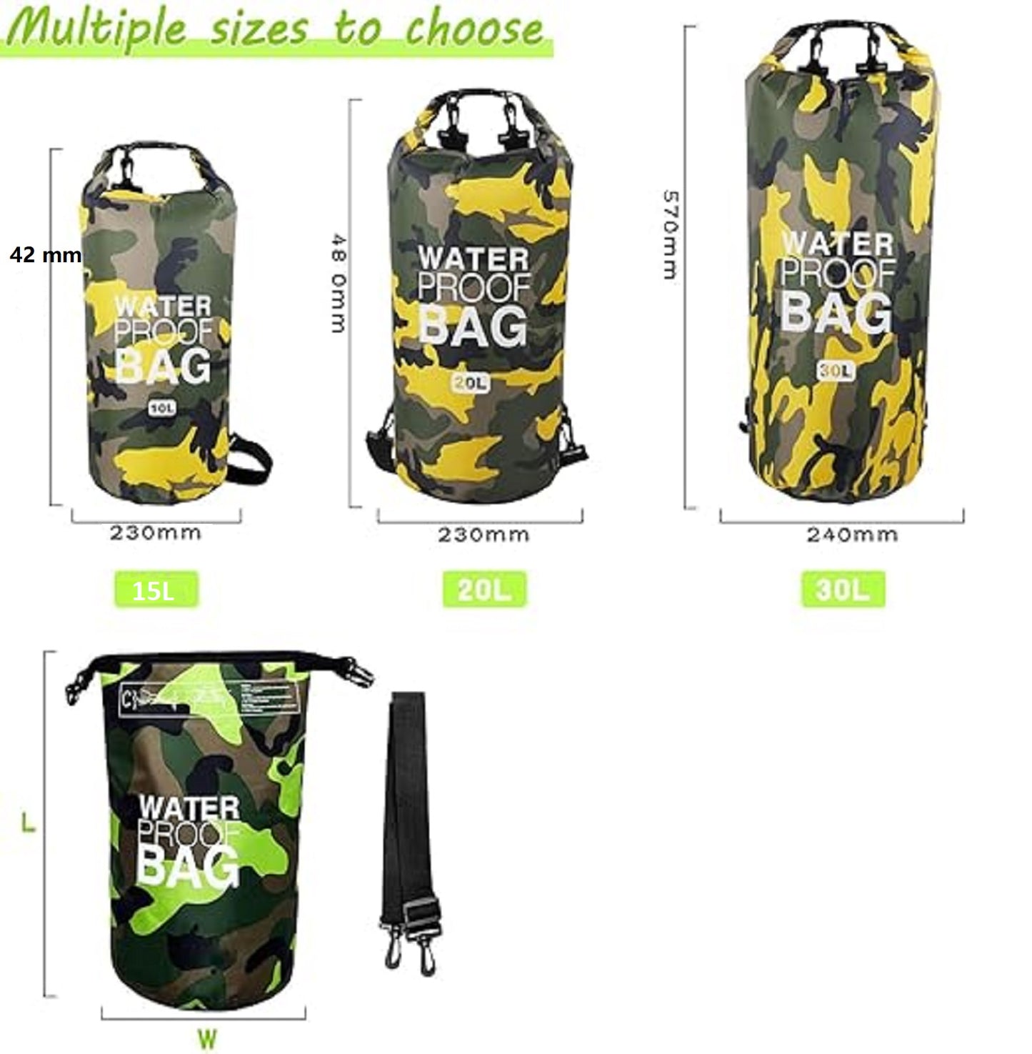 ECOTREK Waterproof Dry Bag – 15L / 20L / 30L Pack Sack with Shoulder Strap WPK5011