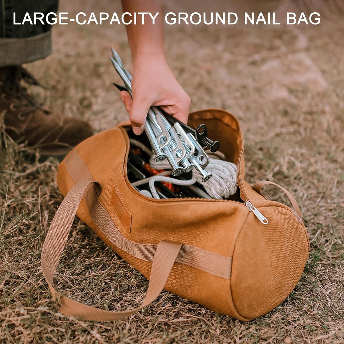 ECOTREK Canvas Tent Stake Bag – Portable Camping Peg & Hammer Storage Bag AYH11101