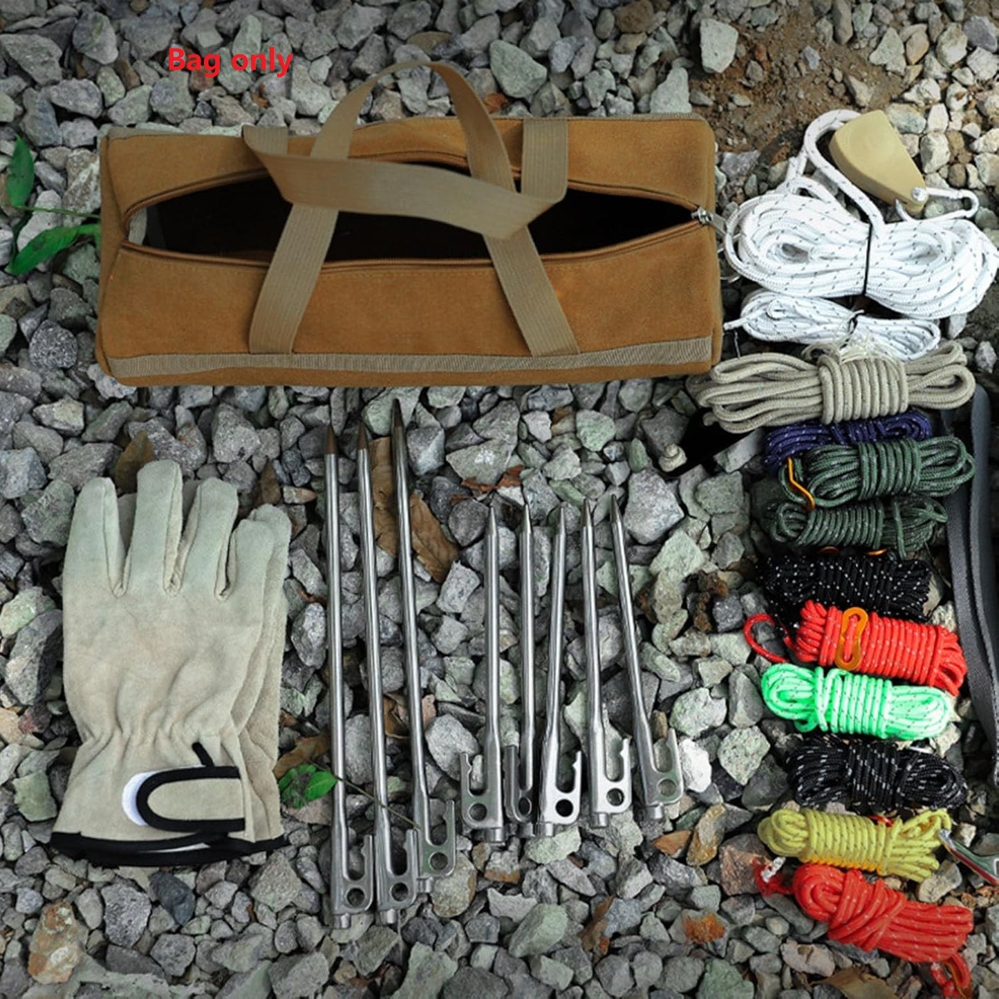 Large Tent Stake & Tool Bag – Canvas Camping Pegs Bag with Zipper HL51606