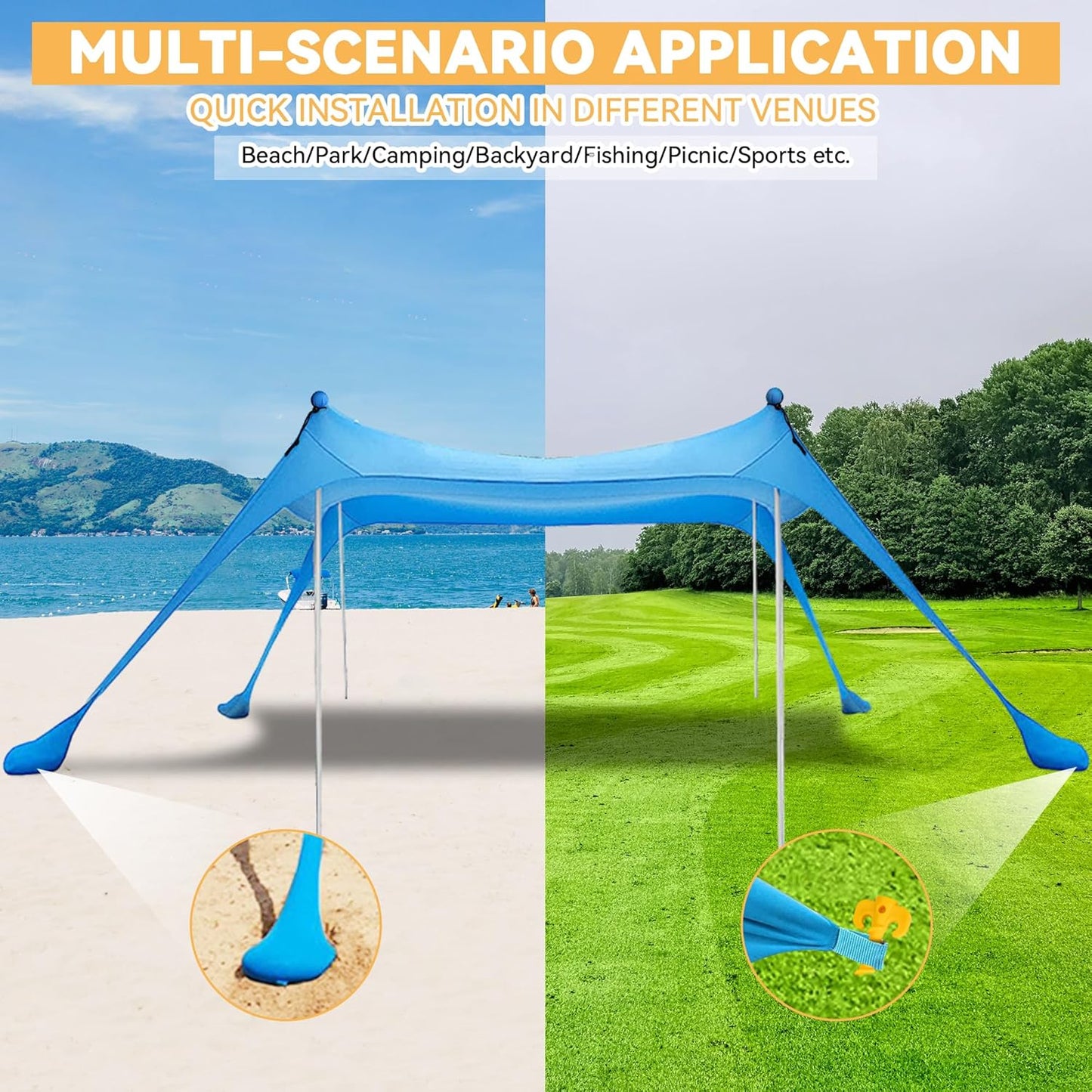 Beach Canopy with 4 Aluminium Poles – UPF 50+ Large Portable Sun Shelter (300 × 300 cm)