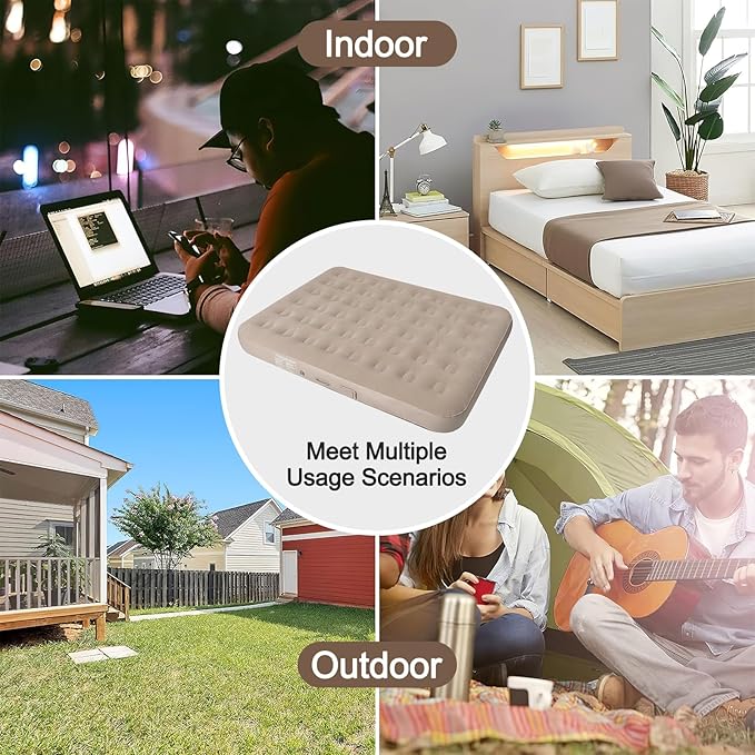 ECOTREK Inflatable Air Mattress 25cm High with Built-in Pump – Camping Air Bed Queen / King LX9472