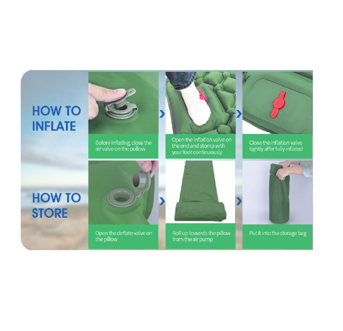 Single-Ultra-Light Inflatable Camping Sleeping Mat with Built-in Foot Pump and Pillow YFHY7011