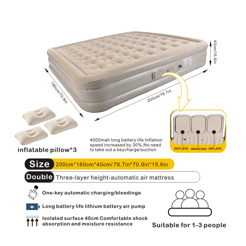ECOTREK Inflatable Air Mattress 40cm High with Built-in Pump – Luxury Camping & Guest Air Bed (Single / Queen / King)LXHY9054