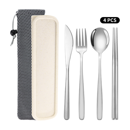Korean Style Stainless Steel Outdoor Cutlery Set with Storage Box or Bag