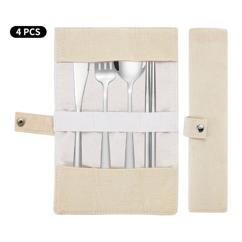 Korean Style Stainless Steel Outdoor Cutlery Set with Storage Box or Bag