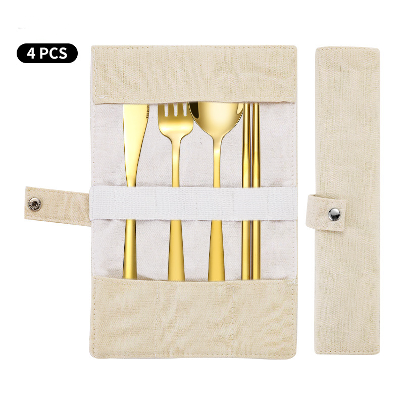 Korean Style Stainless Steel Outdoor Cutlery Set with Storage Box or Bag