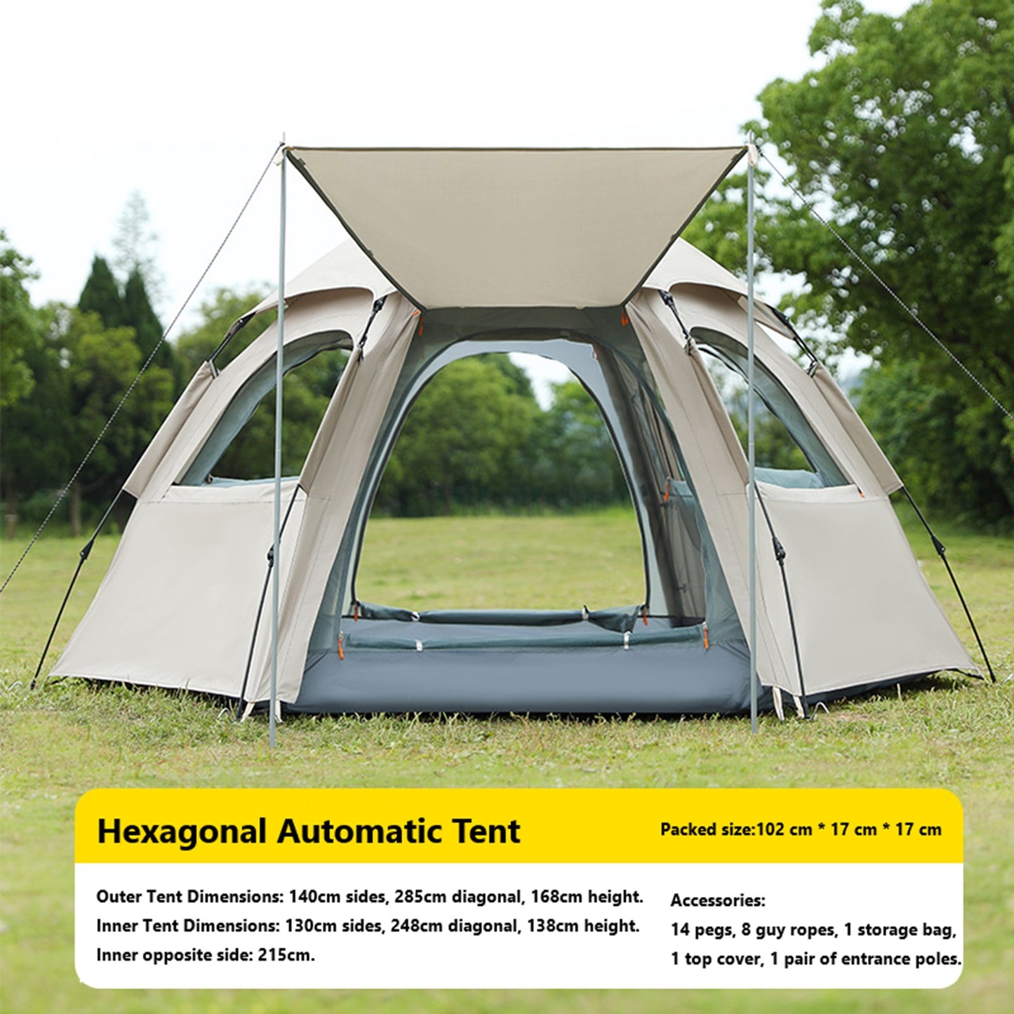 Pop-up Hexagonal Double-Layer Waterproof Tent + Winged Canopy