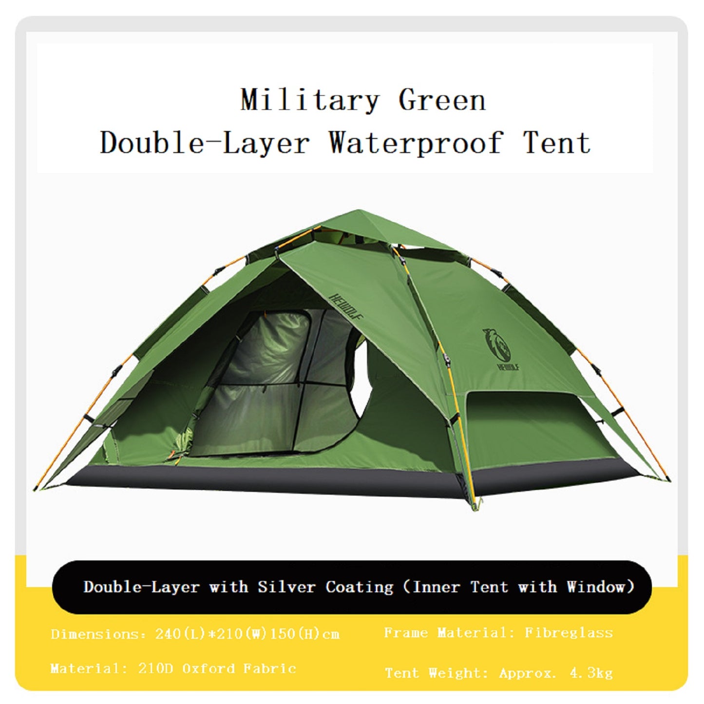 Instant Pop-Up Double-Layer Waterproof Camping Tent – Military Green