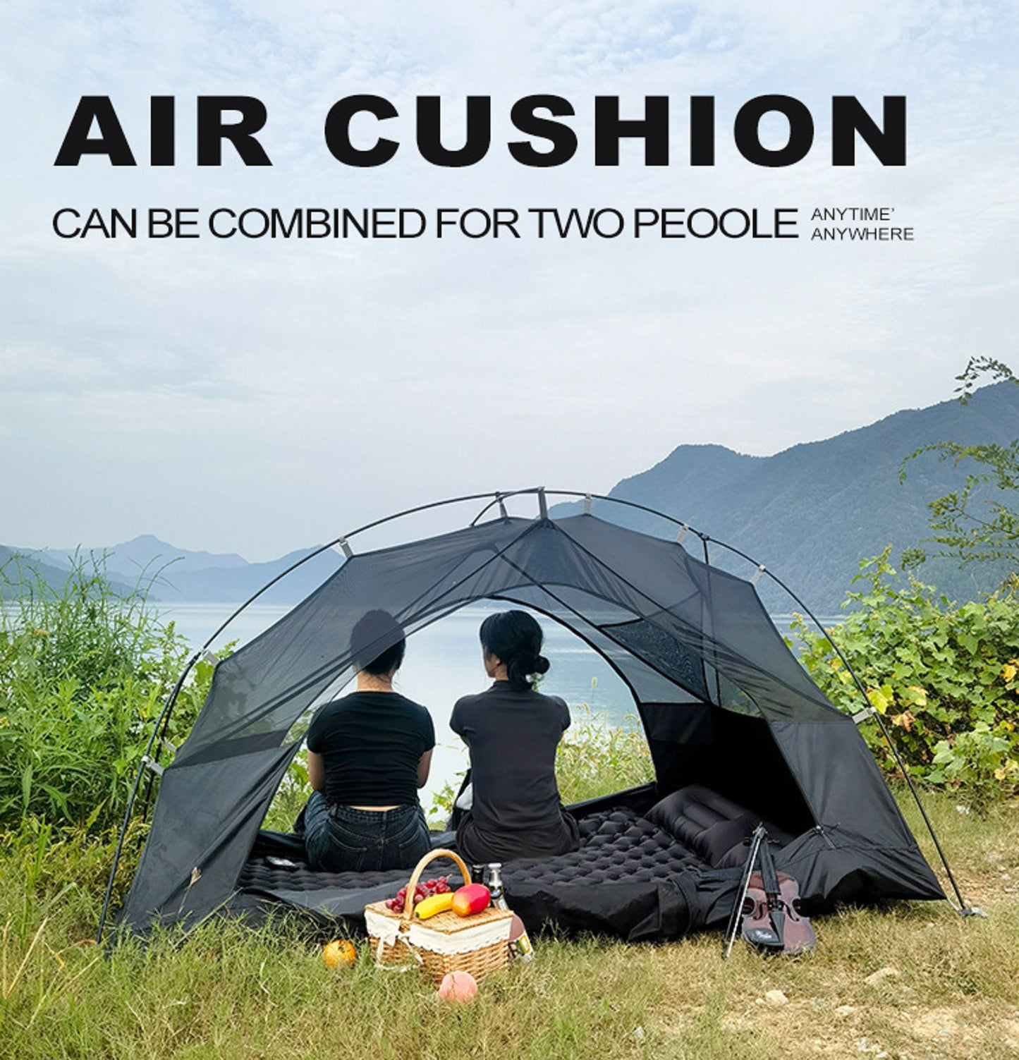 Ultralight 2 Person Inflatable Camping Sleeping Mat with Built-in Foot Pump and Pillow YFHW7016
