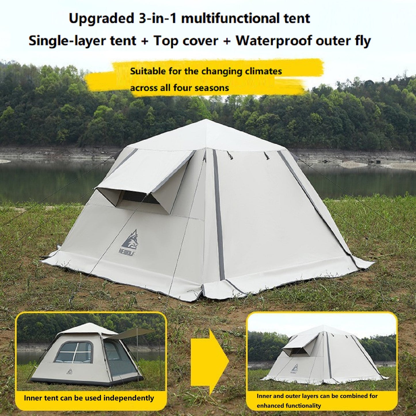 Portable Fully Automatic Waterproof Camping Tent with Canopy for All-Season