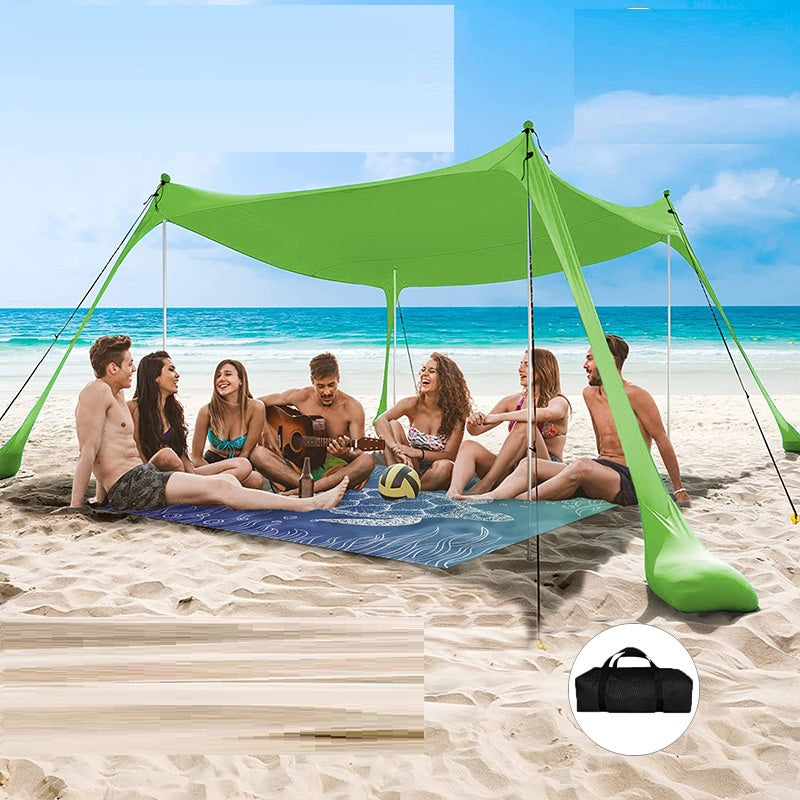 Beach Canopy with 4 Aluminium Poles – UPF 50+ Large Portable Sun Shelter (300 × 300 cm)