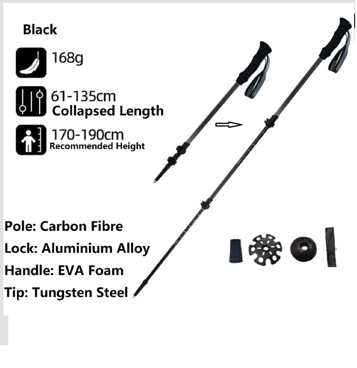Carbon Fibre Hiking Poles – Ultra-Lightweight 3-Section Adjustable Trekking Poles LBDS11687
