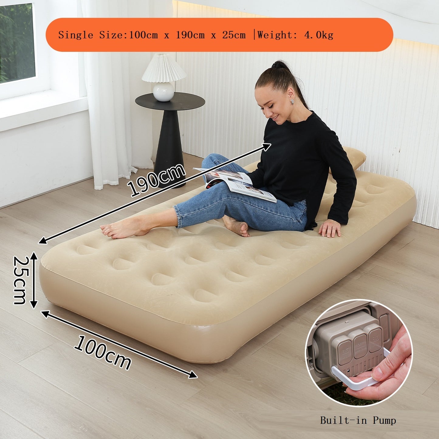 ECOTREK-Outdoor Inflatable Single Airbed Mattress with Built-in Pump CSSY93110