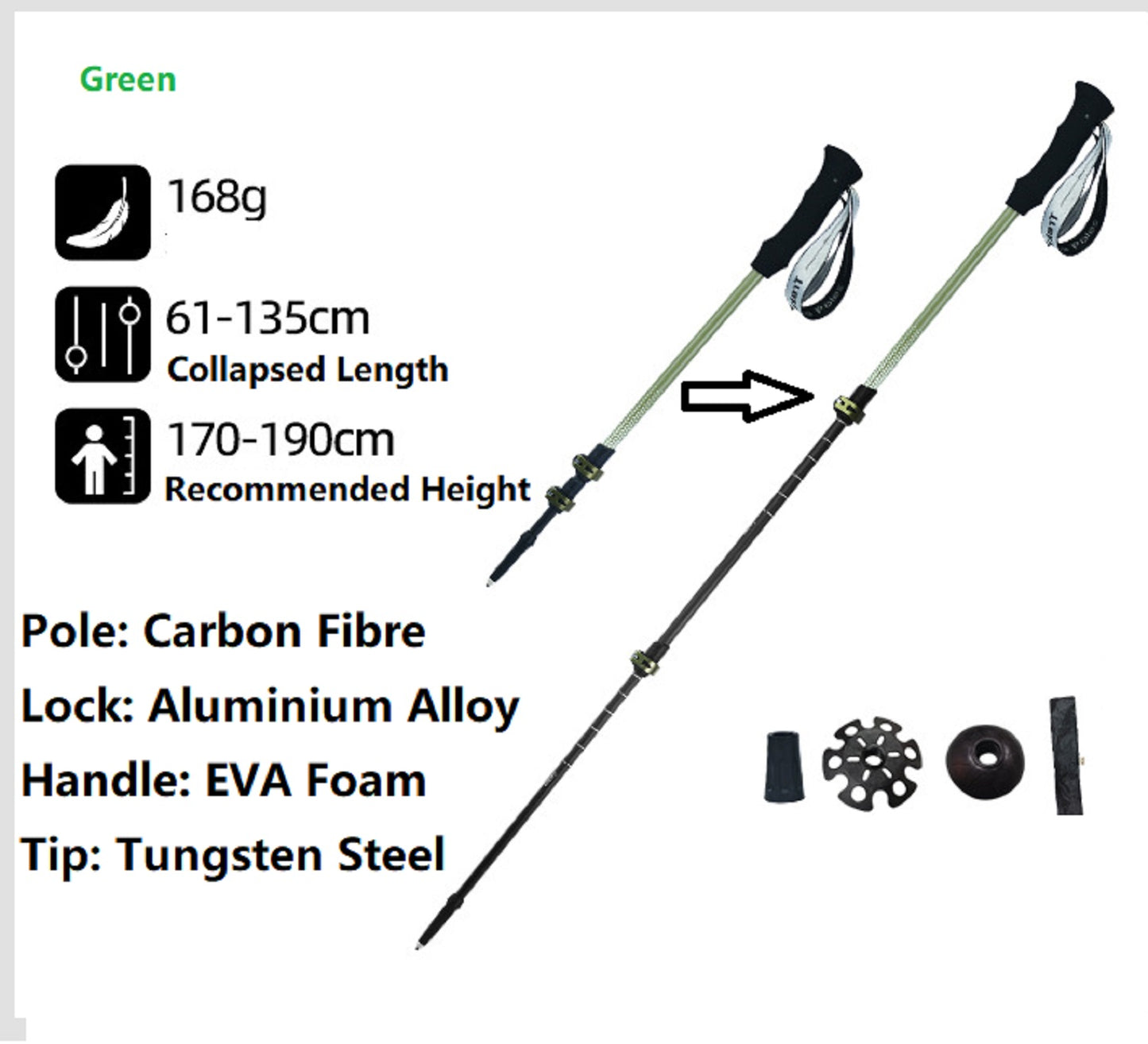 Carbon Fibre Hiking Poles – Ultra-Lightweight 3-Section Adjustable Trekking Poles LBDS11687