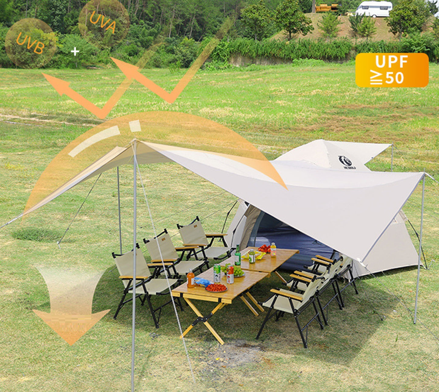 Pop-up Hexagonal Double-Layer Waterproof Tent + Winged Canopy