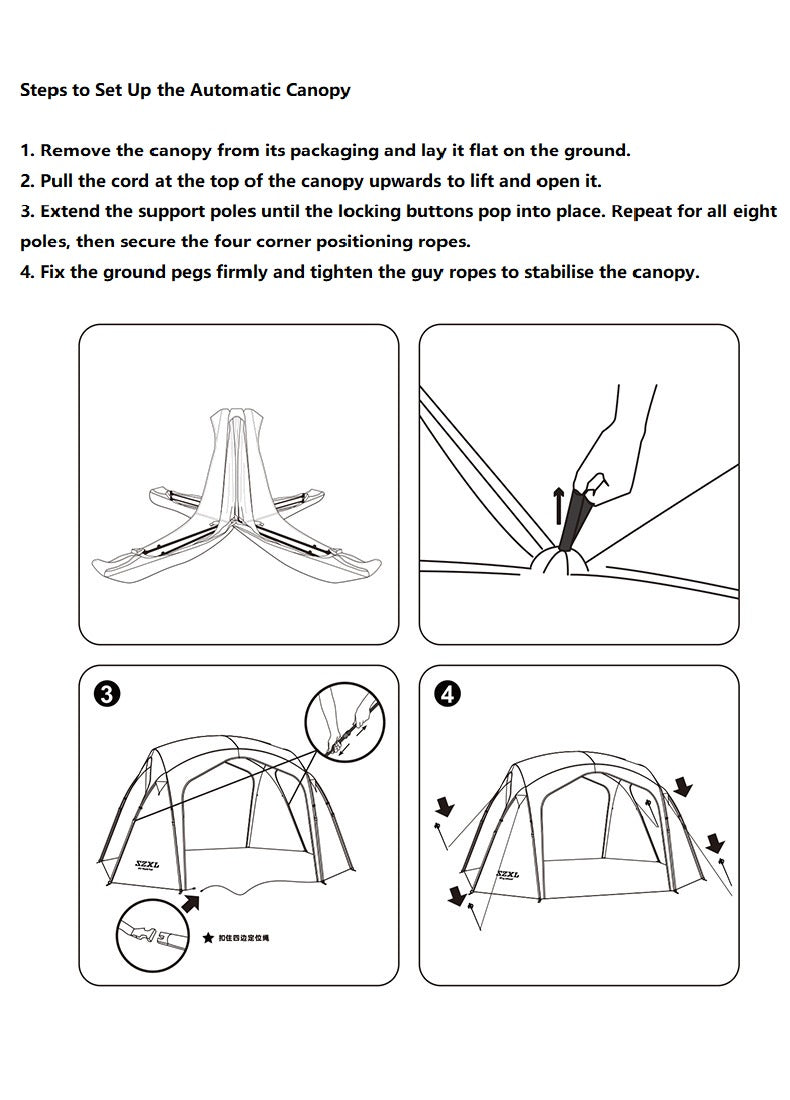 Automatic Dome Canopy & Tent – Includes 4 Side Walls and 1 Groundsheet