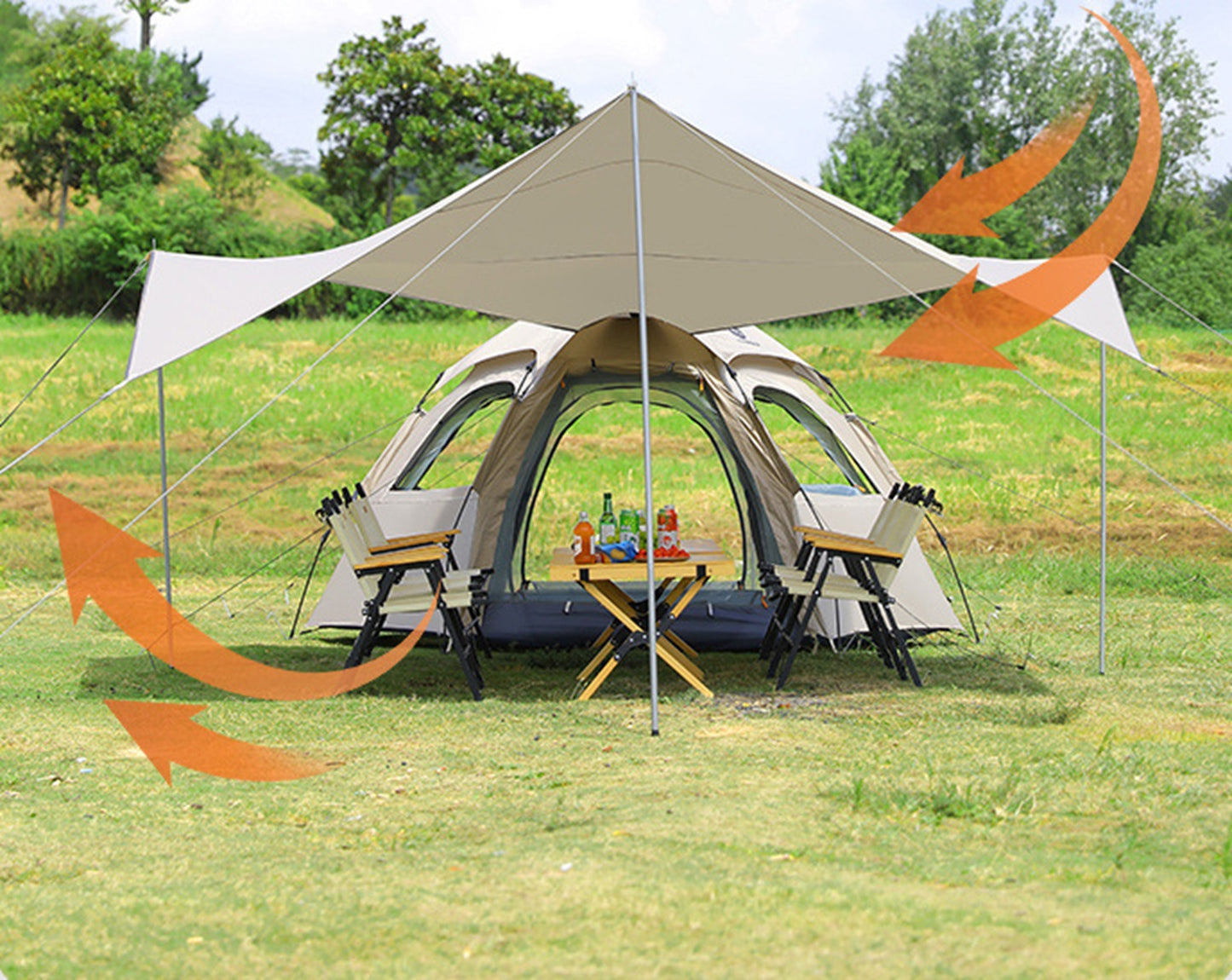 Pop-up Hexagonal Double-Layer Waterproof Tent + Winged Canopy