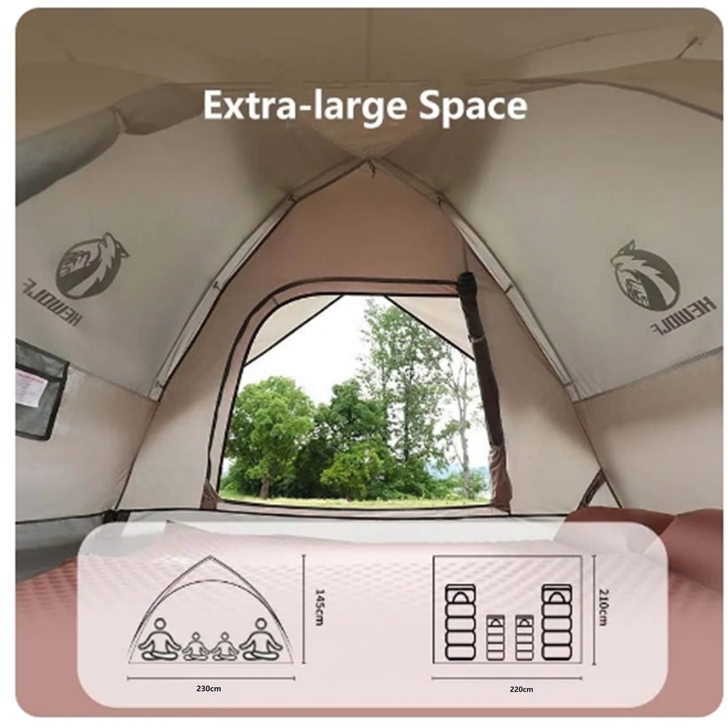 Double Layer Camping Tent Waterproof Pop-up Tent 3-4 Person