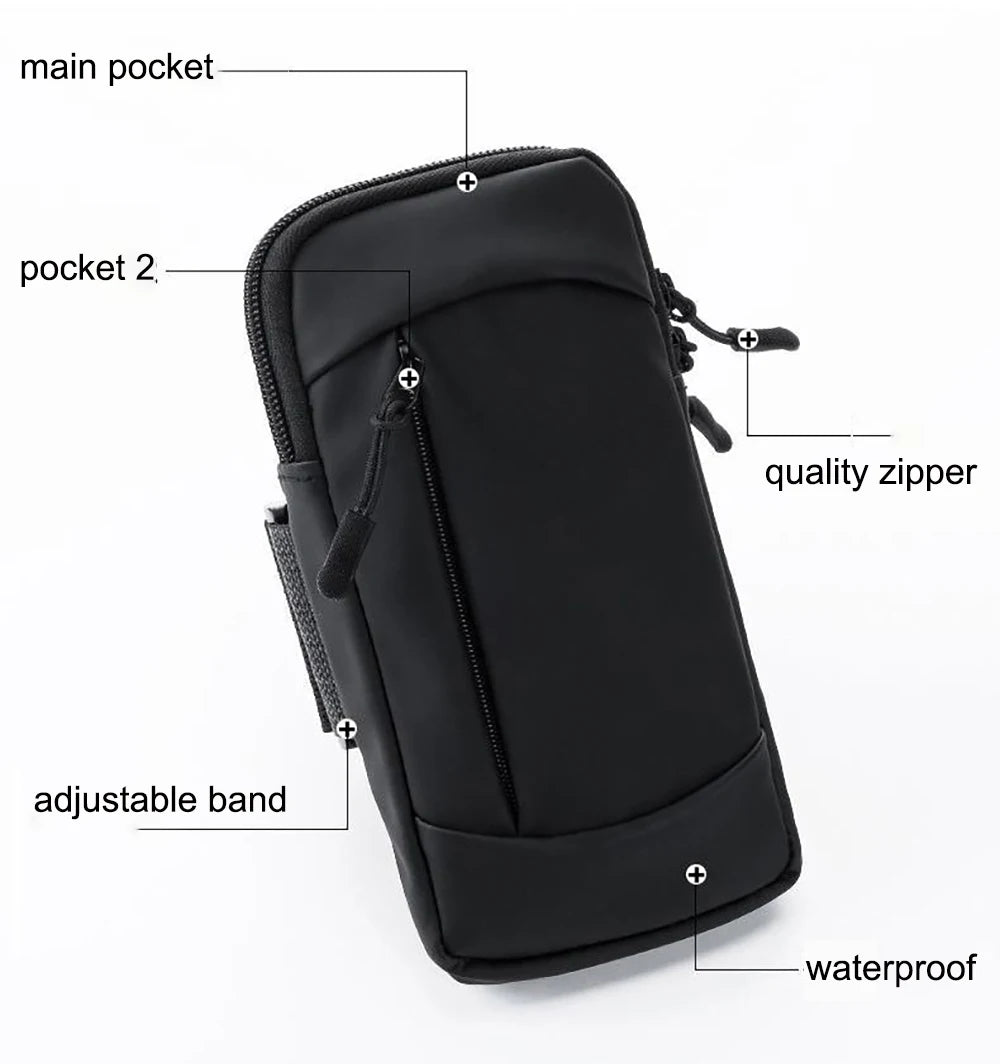 Waterproof Running Armband Phone Holder – 2 Pocket Sports Wrist Wallet for Gym & Outdoor Exercise (Fits up to 6.8” phone)