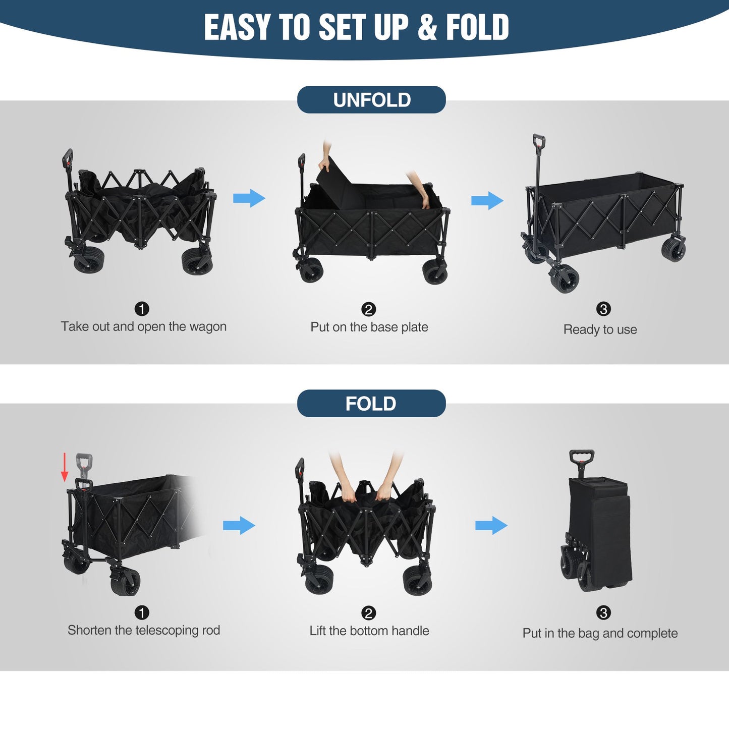 Foldable All-Terrain Wagon Cart 300L Heavy Duty Beach Cart XY1102