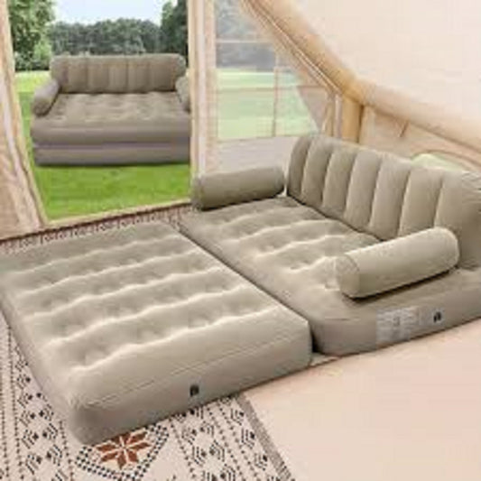 2-in-1 Inflatable Sofa Bed – Double Air Couch with High Backrest and Built-in Pump LX9521