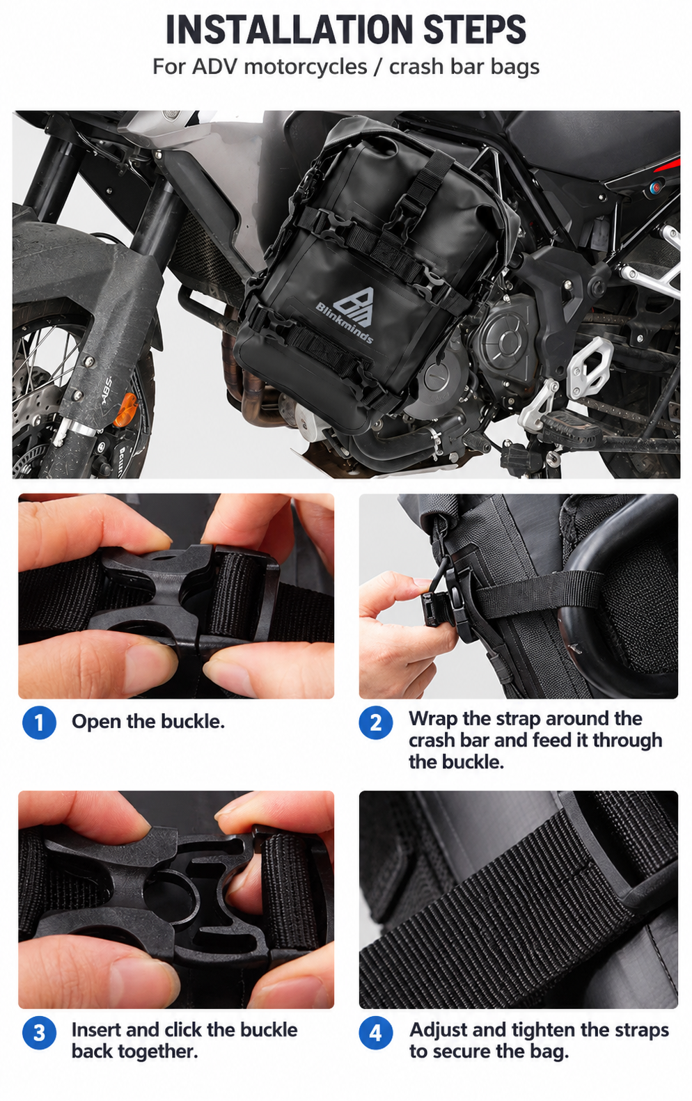 Motorcycle Waterproof PVC Crash Bar Bag – 5–8L Roll-Top Adventure Storage Pouch BQF1125