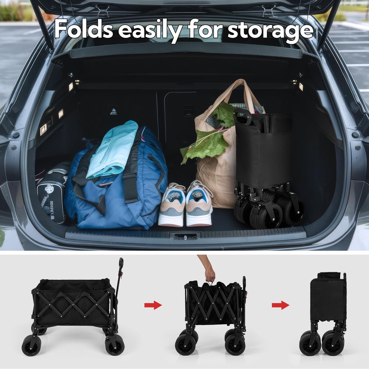 Folding Camping Trolley Heavy Duty Wagon Cart 150L XY1071