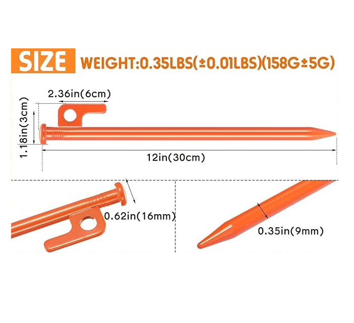 Heavy Duty Steel Tent Stakes – 30cm Metal Tent Pegs