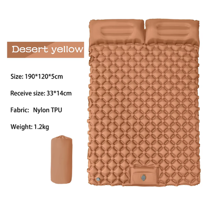 Ecotrek Ultralight 2 Person Inflatable Camping Sleeping Mat with Built-in Foot Pump and Pillow YFHY7016